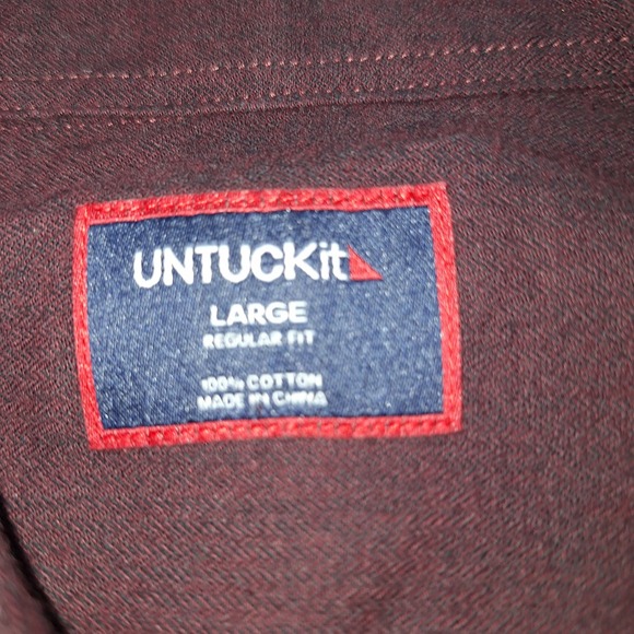 UNTUCKit Hemsworth Shirt Mens Large Burgundy Flannel Button Down Regular Fit - Picture 3 of 10